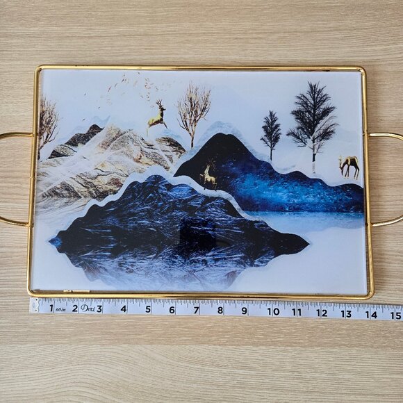 Vintage Decorative Tray with Gold Frame - Nature-Inspired Design - Picture 5 of 11